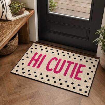 1pc Cute Polka Dot Coir Doormat With Bold Pink "OMG! IT'S YOU" Lettering,  Aesthetic Front Entrance Welcome Mat, Washable Stylish Entryway Decor For Indoor Porch Apartment Home, Funny Novelty Statement Door Mat Gift For Housewarming Friends
