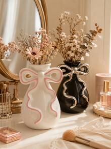Bow Ribbon Vase, Cute Decorative Desktop Vase, Suitable For Reed Grass, Dried Flowers, Vanity Decor, Bedroom Nightstand, Bathroom Countertop, Bookshelf And Entryway Table - Multicolor - View 8