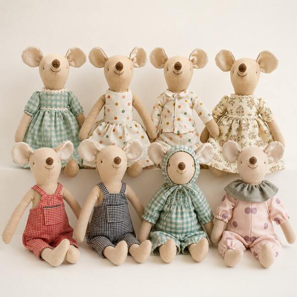 1pc Vintage Handmade Plush Mouse Doll, Cute Stuffed Mouse Doll, Suitable For Nursery Decor, Baby Shower, Kids Room Decoration