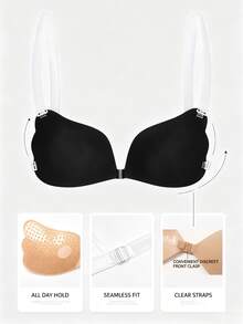 YIYANG 2/1Pack Of Push-Up, Self-Adhesive Bra With Clear Straps; Invisible, Backless, Sticky Bra; Wing-Shaped Bra, Lingerie, And Adhesive Cups. - Multicolor - View 7