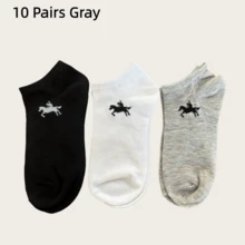 1/3/5/6/10/15 pares de calcetines cortos suaves de unicolor unisex, amigables con la piel con gráfico de caballo, calcetines deportivos casuales versátiles para uso diario o actividades al aire libre, adecuados para todas las estaciones - Multicolor - Ver 9