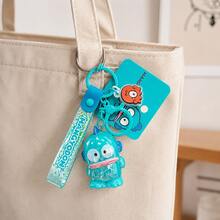 MINISO Sanrio Hangyodon 蒂爾色亮片掛繩鑰匙圈，可愛角色迷你公仔包飾吊飾，附 Hangyodon 標籤與蒂爾色夾扣鉤，背包手提包配件，開學季禮物 - 樣式 3 - 查看 3