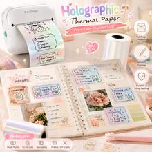 Pearlescent/Rainbow Effect 57mm Thermal Sticker Paper, Self-Adhesive Shimmer Mini Pocket Printer Refill Paper For Elegant Picture Printing, Daily Journals, Memo Sticky Notes, Compatible With PeriPage PAPERANG Poooli Labelers - View 7