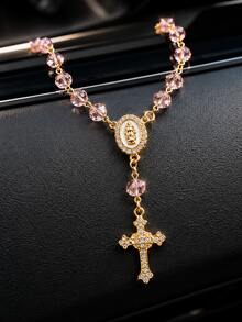 1 buah Liontin Salib Bunda Maria Kristal Berlian Imitasi, Ornamen Gantung Dekorasi Interior Mobil Wanita yang Elegan, Dekorasi Universal untuk Setir, Kaca Spion, dan Tas Tangan, Hadiah Gaya Religius yang Indah untuk Keluarga dan Teman - A - View 2