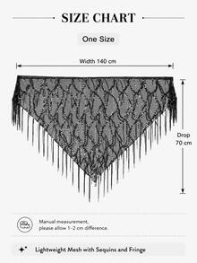 1pc Women's Sequin Fringe Hip Scarf, Sheer Mesh Tie Waist Cover-Up Skirt For Dance, Party, Festival & Outfit Layering - Multicolor - View 4