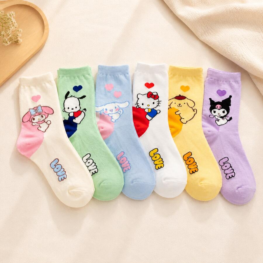 6雙 MINISO Sanrio 柔和色系角色中筒襪,柔軟棉混紡針織襪,日系可愛簡約日常風,復古糖果色小腿襪,舒適居家穿搭點綴,休閒運動鞋搭配配件 - 36-43 - 查看 1