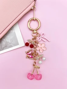 1pc/2pcs, Charming Pink Glitter Cherry Butterfly Pendant Bag Charm, Women's Handbag/Backpack/Shoulder Bag Accessory, Women's Travel Essential Keychain, Car Accessory, Room Decor, Back To School Fun Gift For Friends - Multicolor - View 7