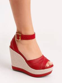 Women's High Heel Wedge Platform Sandal Various Colors Party - 紅色 - 查看 5