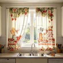 2pcs/Set Faux Embroidery Fruit Print Modern Curtains, 100% Polyester Fabric Durable, Suitable For Living Room, Bedroom, Kitchen, Bathroom Decoration (Curtain Rod Not Included) - Multicolor - View 6