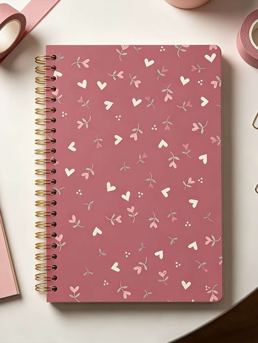 Bohemian Floral Heart Spiral Notebook With Perforated Pages And Soft Cover – Pink. Suitable For School, Office, Journaling And Gifting; Compact Size With Lined Pages, Perfect For Bullet Journaling And Planning; Ideal Teacher Gift And Back To School Season. - Multicolor - View 1