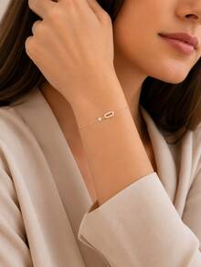 GLIMMER GI 1 pièce Bracelet en argent sterling S925 hypoallergénique, bracelet minimaliste géométrique avec anneau rond incrusté de zircone cubique synthétique unique, style européen et américain polyvalent mode quotidien nouveau, cadeau pour la Saint-Valentin, l'anniversaire, la fête des mères pour les femmes, port quotidien/cadeau/vacances - Argent - Voir 6