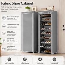 10-Layer Zipper Combination Shoe Rack, Simple Cloth Shoe Cabinet, Multi-Layer Storage Cabinet, Dormitory Student Dustproof Shoe Rack, 160x60x30cm, Multi-Layer, Space-Saving, Economical Home Use, Dustproof Storage Shoe Cabinet, Dormitory, Door, Indoor - Grey - View 1