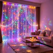 Dreamy Fairy Tale Style USB Powered Curtain Lights, Suitable For Party, Bedroom Decoration, New Year Lighting, Sparkling Room Decor, Bedroom And Living Room Decorative String Lights, And Wedding Party Hanging Decorative String Lights - Colorful Window Curtain Lights - View 3
