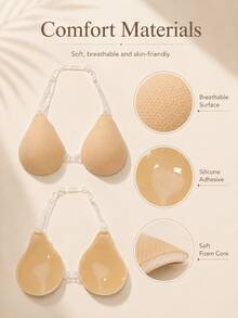 Invisible Adhesive Neck Bra For Women, Summer Strapless Non-Slip Push-Up Breast Pads, Double-Sided Adhesive Transparent Shoulder Straps, Lightweight Breathable Seamless Lingerie - Multicolor - View 6