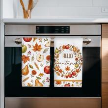 2 Stücke minimalistische Küchenhandtücher mit Herbst-Ernte-Apfel- & Ahornblatt-Muster, weiche Polyester-Geschirrtücher, geeignet für Küchendekoration, Küchenreinigung, Feiertagsparty-Dekoration, Küchen- & Badezimmerbedarf, Haushaltsartikel, Heimdekoration, Einweihungsgeschenk - Verschiedenfarbig - Übersicht 5