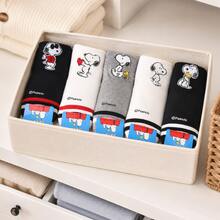 5雙組 MINISO Snoopy 棉質中筒襪，柔軟透氣卡通針織襪，黑白灰休閒中筒襪，日常街頭穿搭配件，舒適居家休閒足部穿著 - 36-43 - 查看 4
