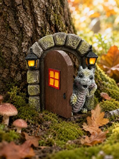 1pc Resin Dragon Fairy Door Garden Decor, Mini Fairy Garden Decoration, Outdoor Yard Tree Stump Planter Ornament, Balcony Patio Accessory, Cute Dragon Lover Gift, Rustic Home Decor, Porch Lawn Ornament, Garden, Outdoor Decor, Garden Stuff, Garden Statues