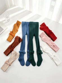 8 Pairs Girls Bowknot Tights, Soft Elastic Solid Color Leggings For Spring And Autumn - Multicolor - View 7