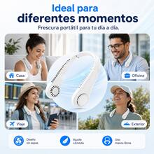 Ventilador manos libres colgante para el cuello, batería de larga duración recargable por USB, diseño compacto portátil disponible en azul, blanco y rosa, accesorio indispensable en verano para gym, hogar, escuela y salidas al exterior - Blanco - Ver 6