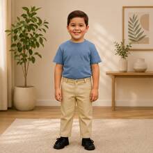 Calça Infantil Masculina Menino C/ Bolso Elastico Sarja Algodao Bege/Preta Juvenil Social Festa Casamento Batizado Aniversario Envio Imediato - Bege - Visão 9