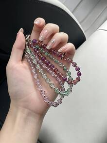 1 Stück Premium Eis-Riss-Perlen-Kurz-Handy-Lanyard, Kristall-Perlen-Handy-Dekoration-Hängekette, glitzerndes DIY-Perlen-Kristall-Handy-Lanyard, universelles Handyhülle-Anti-Verlust-Hängeseil, modischer vielseitiger Handy-Anhänger-Hängekette - Verschiedenfarbig - Übersicht 2