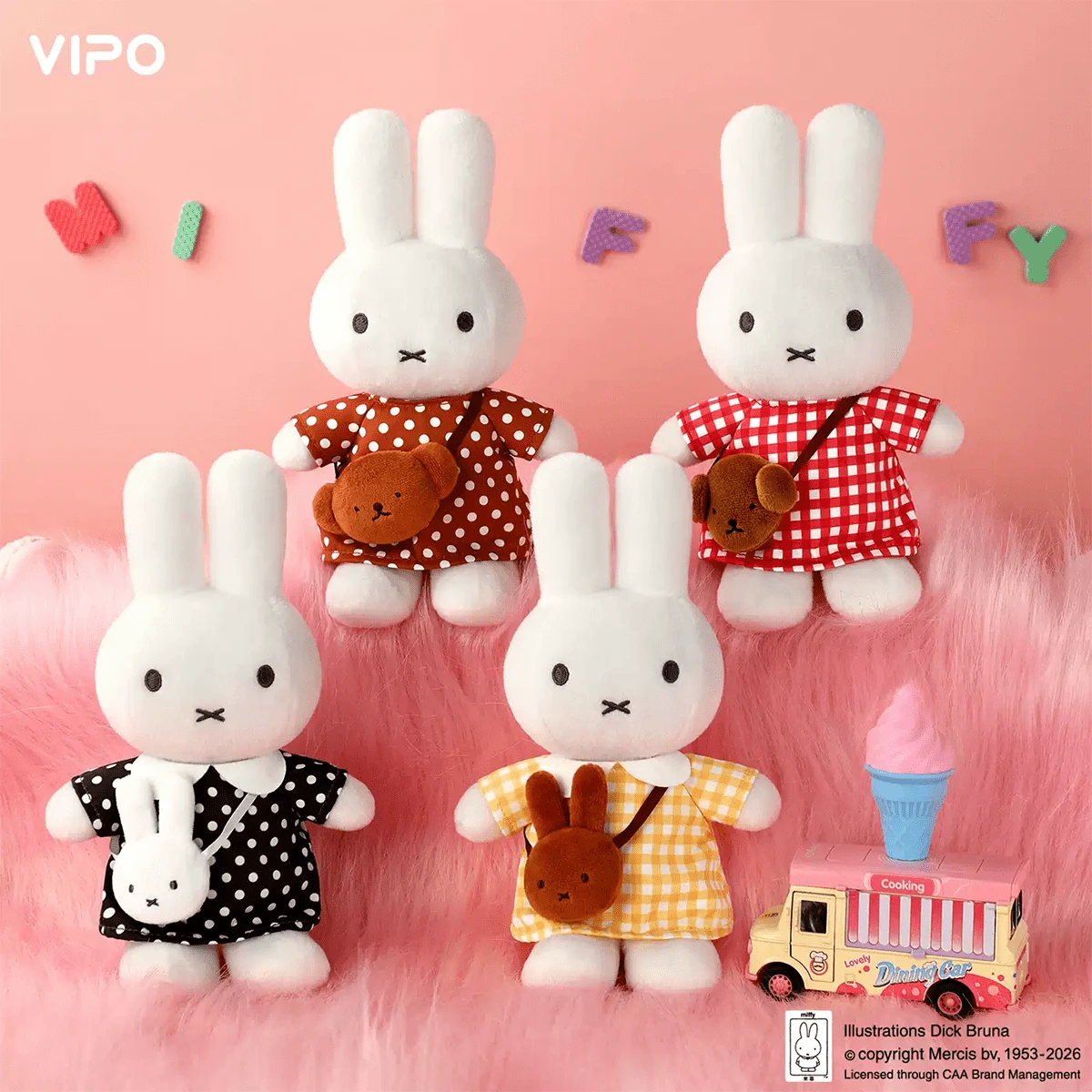 Miffy Rabbit Official Polka Dot Dress Plush Doll, Comfort Doll, Gift For Women, Children Birthday Gift, Holiday Present - Multicolor - View 1