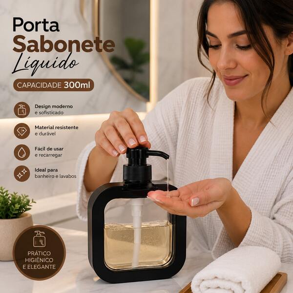Porta Sabonete Líquido 300ml Dispenser Elegante para Banheiro e Lavabo