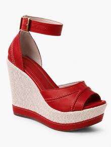 Women's High Heel Wedge Platform Sandal Various Colors Party - 紅色 - 查看 2