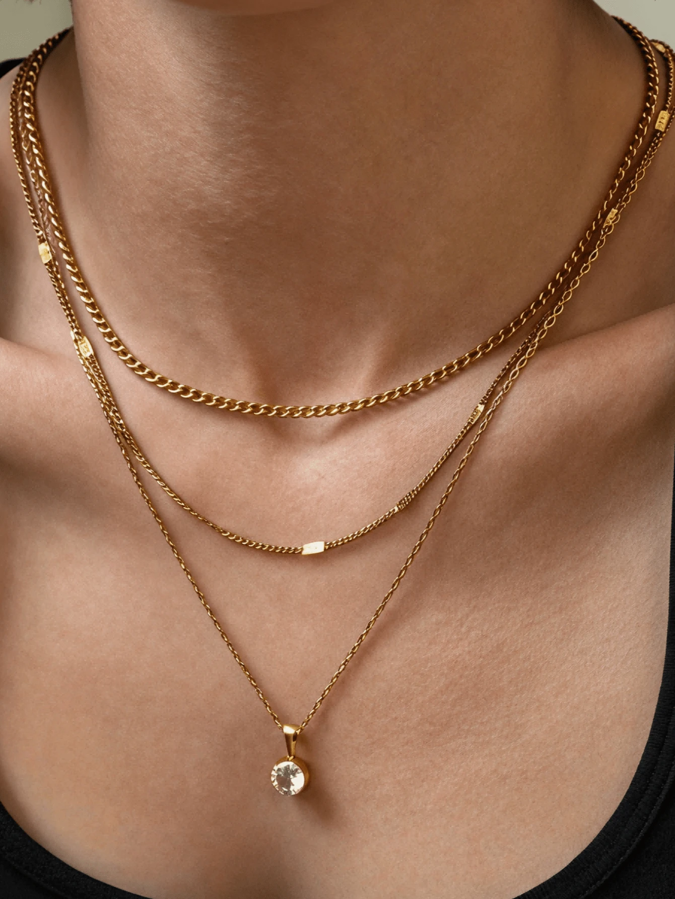1 Set 3pcs French Minimalist Luxury Stainless Steel Gold Pendant Necklace Set, Suitable For Women's Daily Commute, Party, Gathering, Versatile Layering Accessory - Gold - View 1