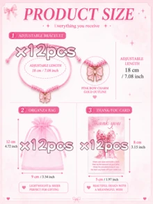 Gender Reveal Party Supplies: Pink Bow Wish Bracelet - Suitable As Baby Shower Party Favor Or Children's Party Return Gift - Pink - View 11