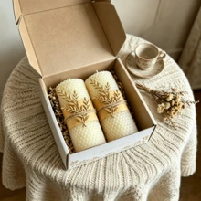 2pcs Beeswax Candle Set, Large Honeycomb Beeswax Cylindrical Candles With Gold Foil Decoration, Pure Beeswax Candles, Home Decor Gift, Candle Lovers - 2 Packs, White - View 12