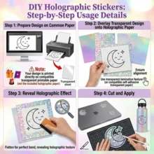 20/36 Sheets A4 Holographic Laminating Paper - Transparent Self-Adhesive Sticker Paper, Waterproof Transparent Sticker Overlay - Gem, Polka Dot, Rainbow, Starry Sky Patterns - Gem, Dot, Rainbow, AStr - View 3