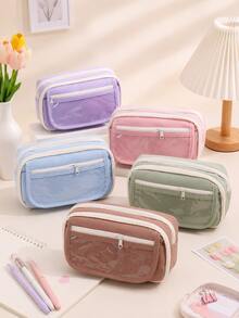 A Transparent Flip Cover 9-Layer Pencil Case, Portable Student Stationery Bag, Desktop Items And Study Stationery Storage Bag, Ba, First Day Of School - Multicolor - View 4