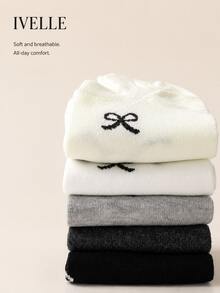 5 Pairs 5 Colors Random Women's Invisible Socks, Bowknot, Sports, Campus, Home, Fitness, Fashion , Soft Skin-Friendly, Comfortable, Breathable, College Style, Daily Versatile, Suitable For Daily Minimalist Commute Wear, Soft Skin-Friendly, Comfortable, Breathable, All-Day Comfort Women's Invisible Socks - Multicolor - View 2