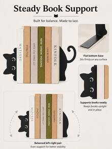 Cute Black Cat Bookends, Metal Decorative Bookshelf Support, Suitable For Bookshelves, Desks And Home Offices, Cartoon Cat Book Organizer, Suitable For Study, Bedroom, Reading Area And Book Display - Multicolor - View 4