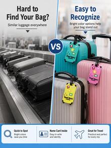 3D Silicone Luggage Tag Card, Waterproof Travel Identification Bag Tag For Backpackers, Suitable For Airport Checked Luggage, Boarding, Vacation, Cruise, Identity Information Card, Can Hold Address Information Slip, Airplane Travel Accessory - Multicolor - View 6
