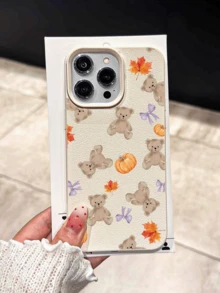 Casing Ponsel TPU Tahan Guncangan Motif , Daun Maple, Pita, dan Beruang, Kompatibel dengan 17 Pro Max/16 Pro Max/11/12/13/14/15/16/XR/13 Pro Max dan Ponsel Apple Lainnya - Krem - View 4