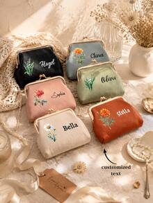 Personalized Multicolor Birth Flower Coin Purse, Custom Name Mini Wallet Pouch, Small Storage Bag Birthday Wedding Gift For Bride - Multicolor - View 1