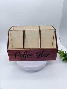 1pc 5-Compartment Wooden Coffee Bar Organizer, Vintage Country Style Countertop Storage Box, Suitable For Coffee Capsules, Coffee Cups, Spoons And Accessories, Farmhouse Style Kitchen Coffee Station Decor - Multicolor - View 6
