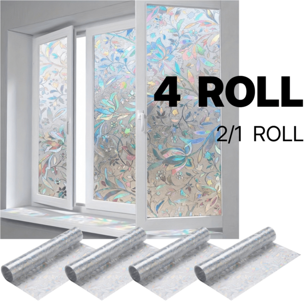 6/4/2/1pcs Privacy Window Film | Static Cling Self-Adhesive Glass Covering Film, Transparent Semi-Opaque With Elegant Tulip Pattern Design, Suitable For Office And Bathroom Decoration, Removable PET/PVC Leaf Design, 9Mil Thick