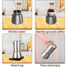 Brushed Stainless Steel Moka Pot, 304 Stainless Steel Stovetop Espresso Maker, Induction Compatible Coffee Maker For Gas, Electric & Ceramic Cooktops, 200ml/300ml/500ml - Silver - View 6