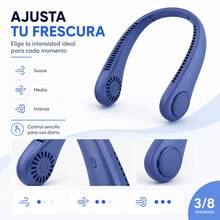 Ventilador manos libres colgante para el cuello, batería de larga duración recargable por USB, diseño compacto portátil disponible en azul, blanco y rosa, accesorio indispensable en verano para gym, hogar, escuela y salidas al exterior - Azul - Ver 7