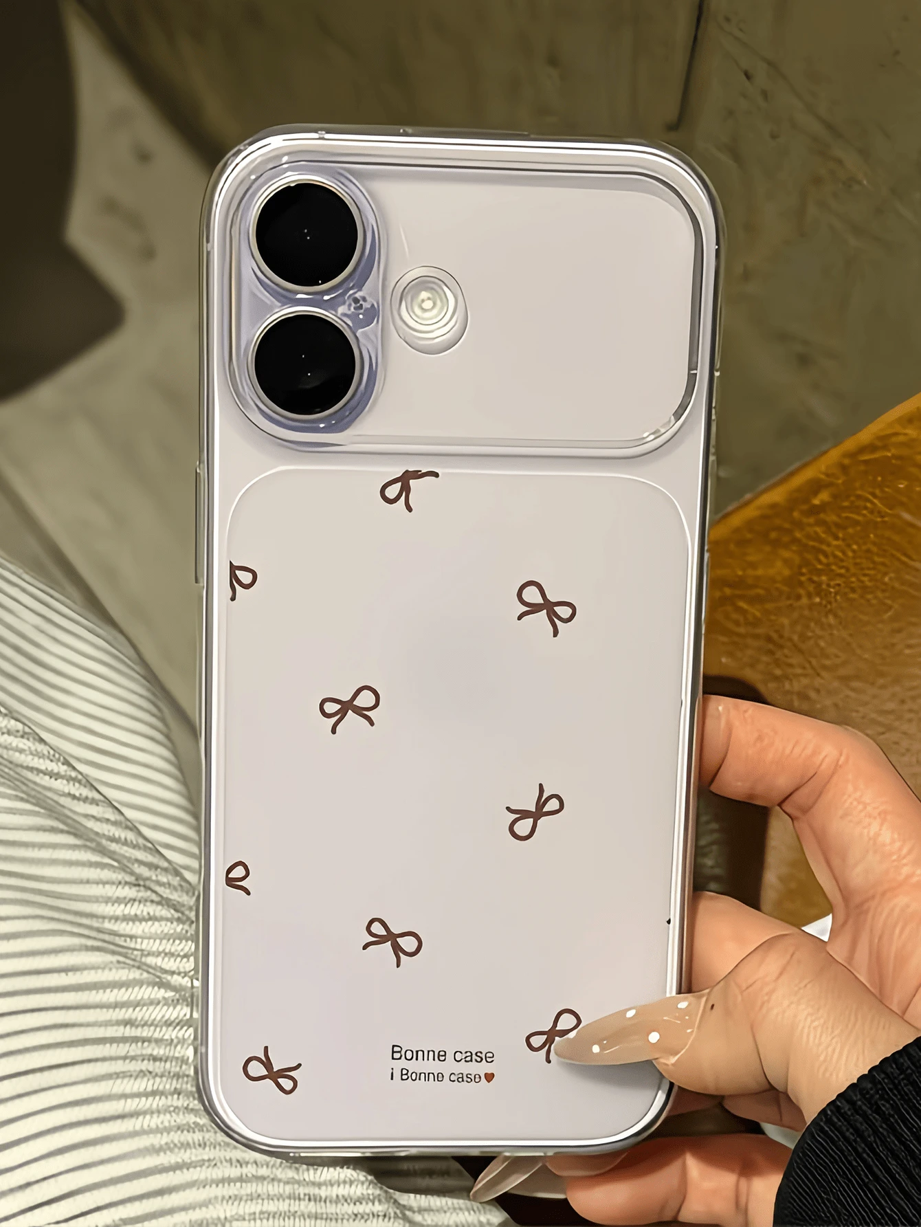 1件透明棕色亮片蝴蝶結極簡個性化TPU防震全包手機殼,適用於Apple 17 16 15 14 13 12 11 Pro Max Air - 彩色 - 查看 1