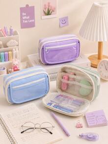 A Transparent Flip Cover 9-Layer Pencil Case, Portable Student Stationery Bag, Desktop Items And Study Stationery Storage Bag, Ba, First Day Of School - Multicolor - View 8