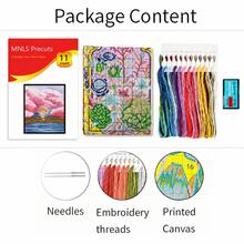 1pc Spring Cherry Blossom Landscape Bridge & Stream Cross Stitch Kit, Full Set For Beginners, DIY Home Wall & Desktop Decorative Painting, Stress Relief Handmade Gift - Multicolor - View 4
