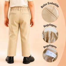 Calça Infantil Masculina Menino C/ Bolso Elastico Sarja Algodao Bege/Preta Juvenil Social Festa Casamento Batizado Aniversario Envio Imediato - Bege - Visão 2