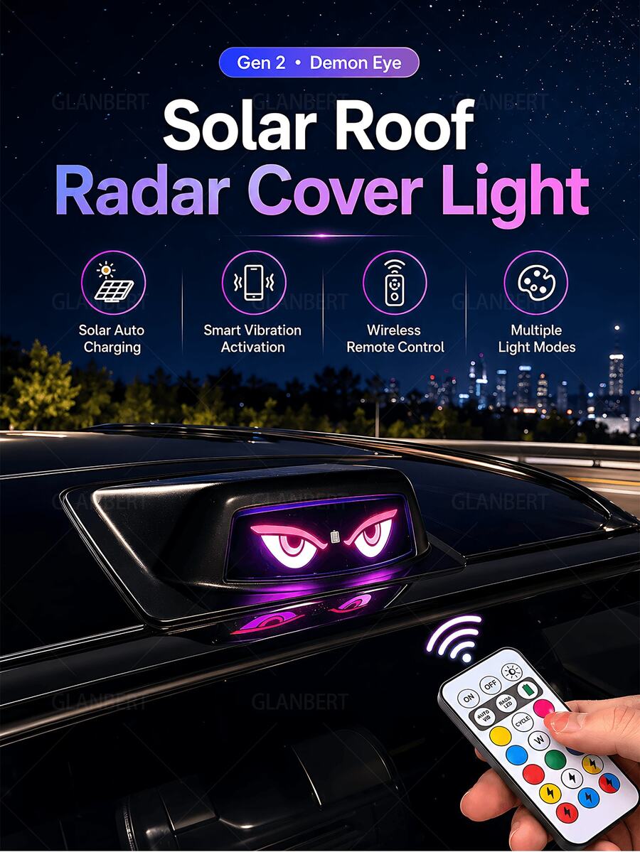 GLANBERT Radar Light Solar Powered Roof Flashing Warning Light Decorative Cover LED Ambient Light Smart Vibration Activation