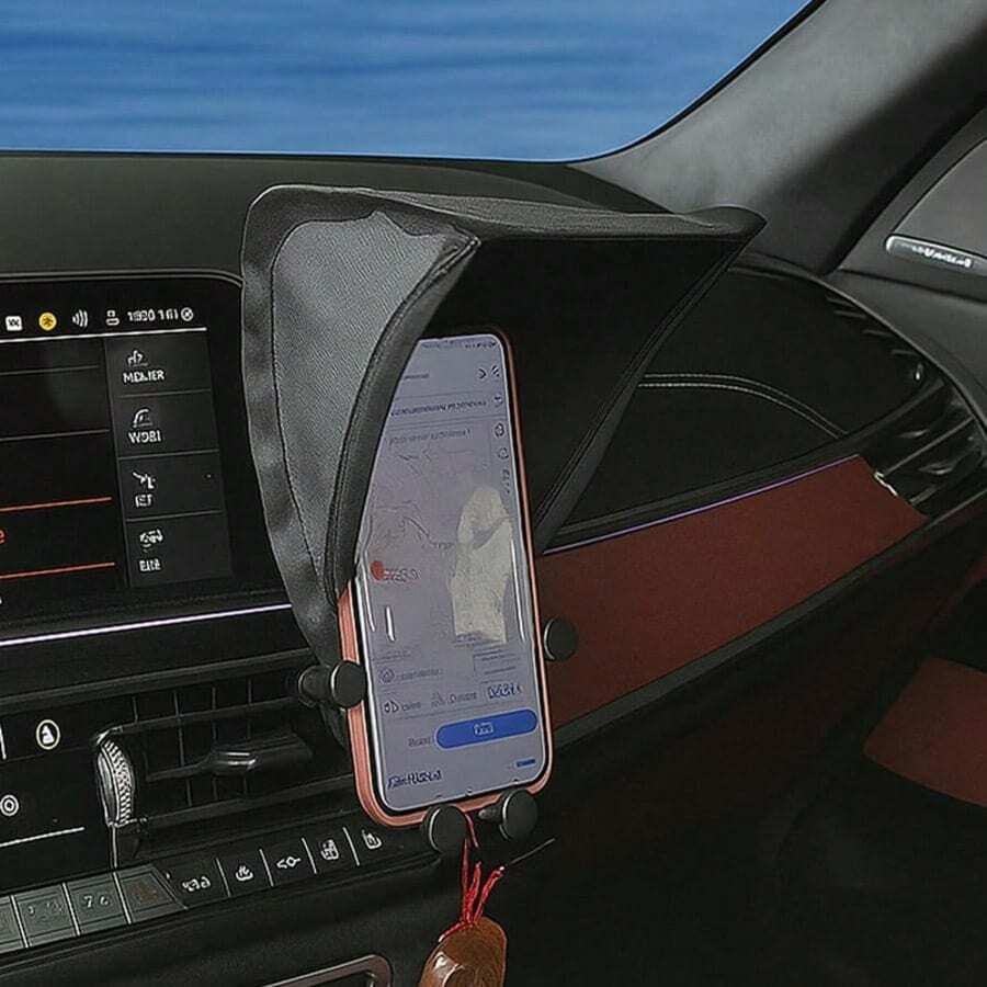 汽車手機遮陽板 可折疊防眩光手機遮陽罩 通用高彈性框架 車用手機隔熱遮陽配件 適用於大多數汽車