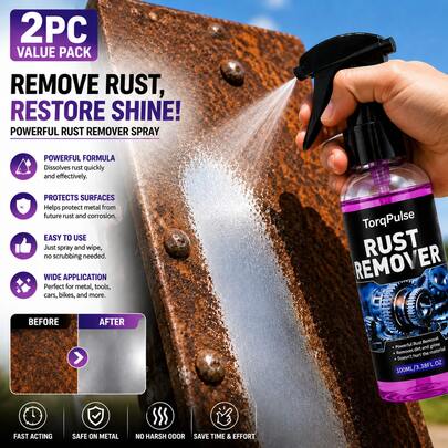Potente spray multiusos para eliminar el óxido de metales, de uso universal en vehículos, muebles y herramientas. Apto para superficies de hierro, aleación y acero. fácil de usar. Restaura el brillo y previene la oxidación. Ideal para el hogar y el cuidado diario. Incluye paño de limpieza.
