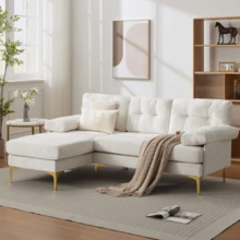 187.5 Cm L-Shaped Sofa, Three-Seater With 3 Seat Cushions, Interchangeable Reclining Side Left/Right - 米色 - 查看 2